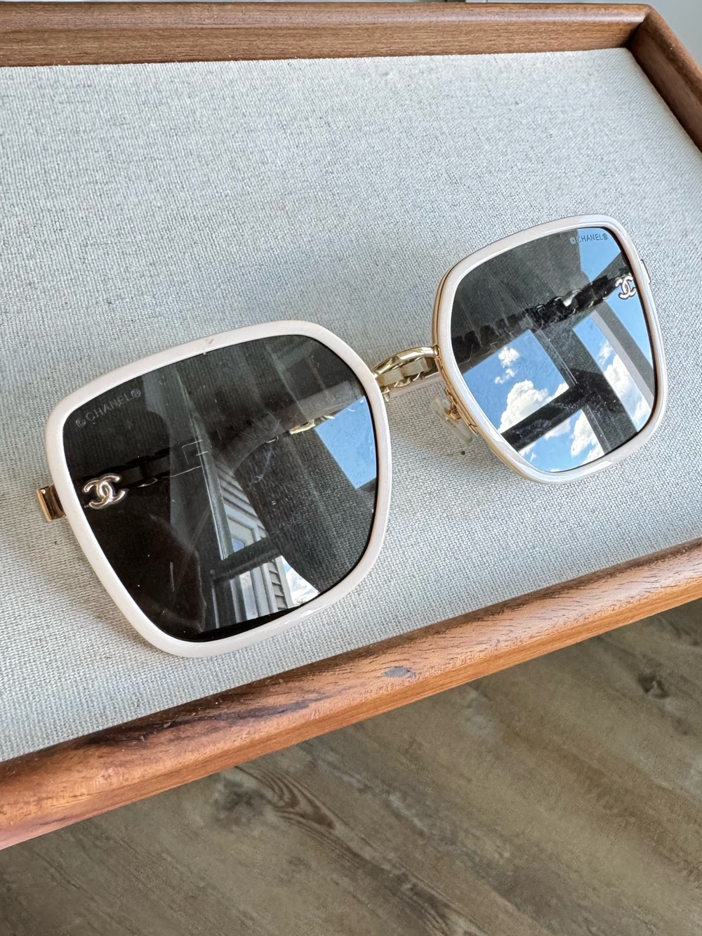 CHANEL Oversized Square Sunglasses in Light Pink with Black Lenses